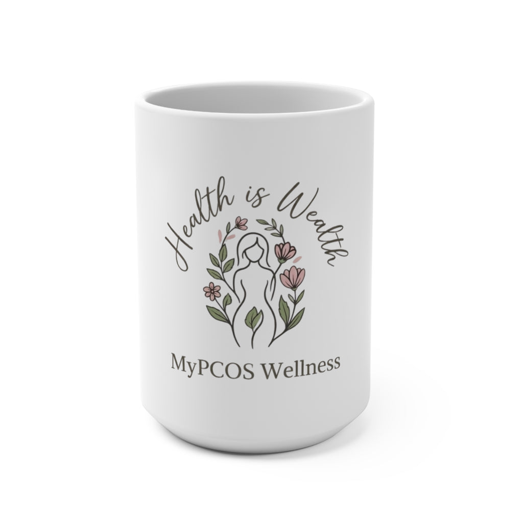 Health Is Wealth PCOS Wellness Mug — 15oz Inspirational Self‑Care Coffee Cup
