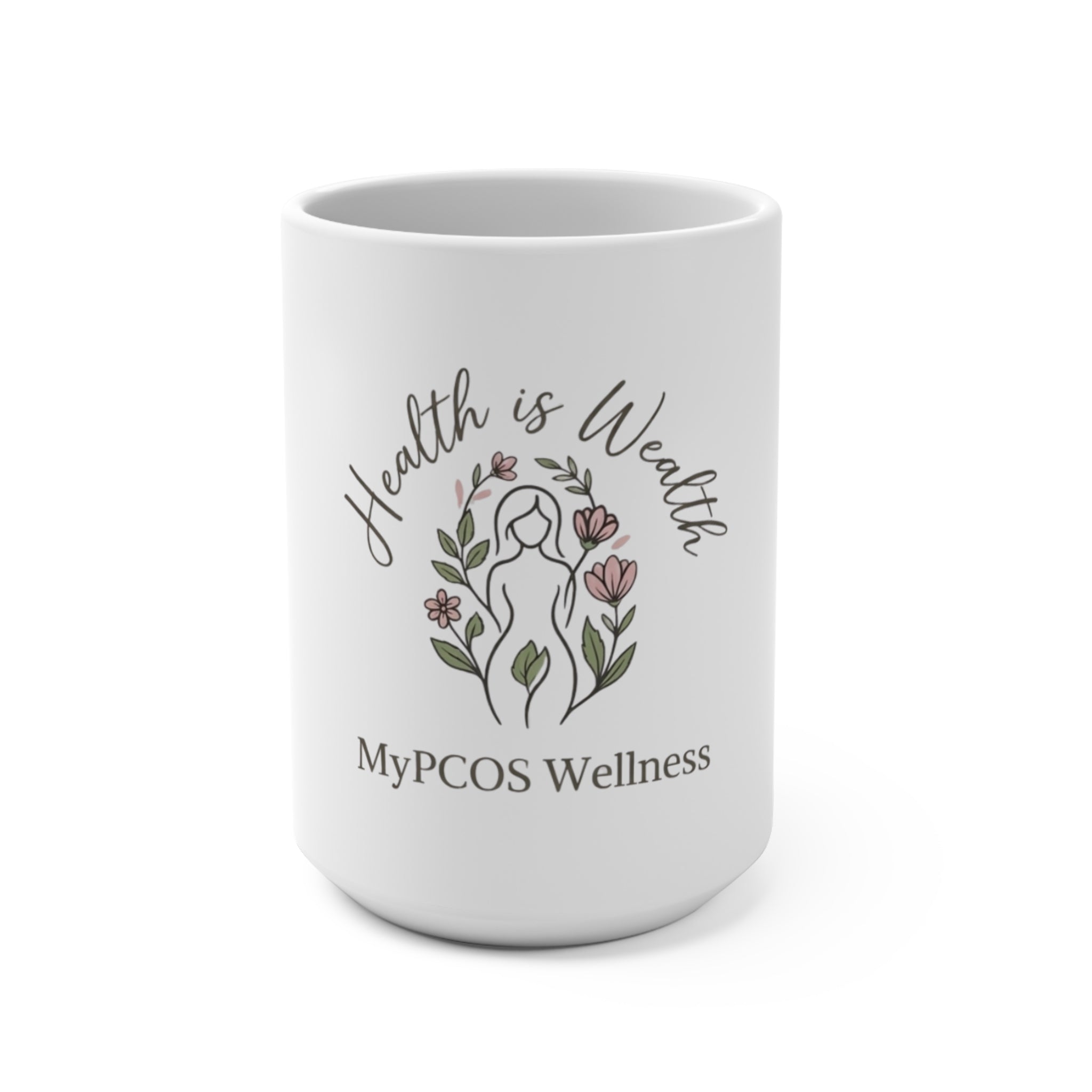 Health Is Wealth PCOS Wellness Mug — 15oz Inspirational Self‑Care Coffee Cup